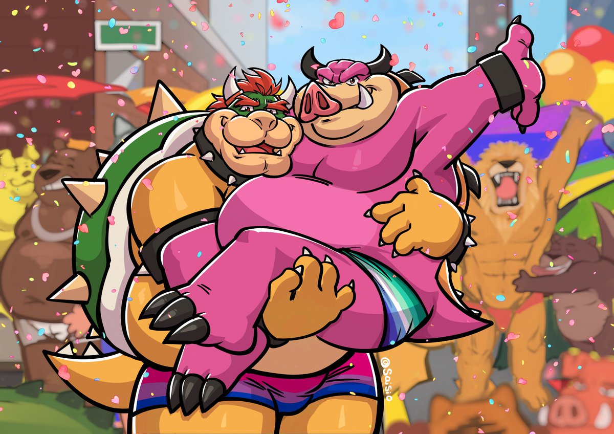 SaidTheSaisio's tweet photo. I'm working on a single-character version for this YCH, I'll post it later, but to promote it I drew a version with Bowser x Midbus 😘 https://t.co/0J8C9OpMec