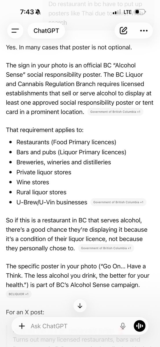 MarksGonePublic's tweet photo. Government logic: Sell customers alcohol, collect the taxes, profit from the sales… then require restaurants to lecture those same customers with warning posters. 🍷🤔 
#Vancouver #BCGov https://t.co/iEoYY5Di6i