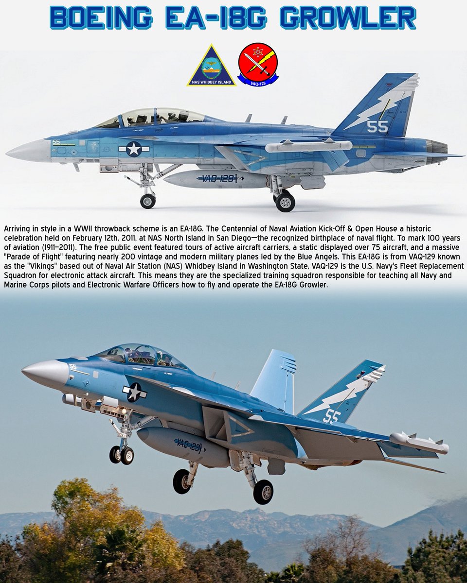 RyukyuanRipper's tweet photo. A Boeing EA-18G Growler in special paint scheme celebrating the Centennial of US Naval Aviation 1911 - 2011. It's like throwback baseball jerseys. But for aircraft! The design is modeled after an F4U-4 Corsair flown by VBF-85 the "Sky Pirates" in 1944. https://t.co/mYnB9dUxOI