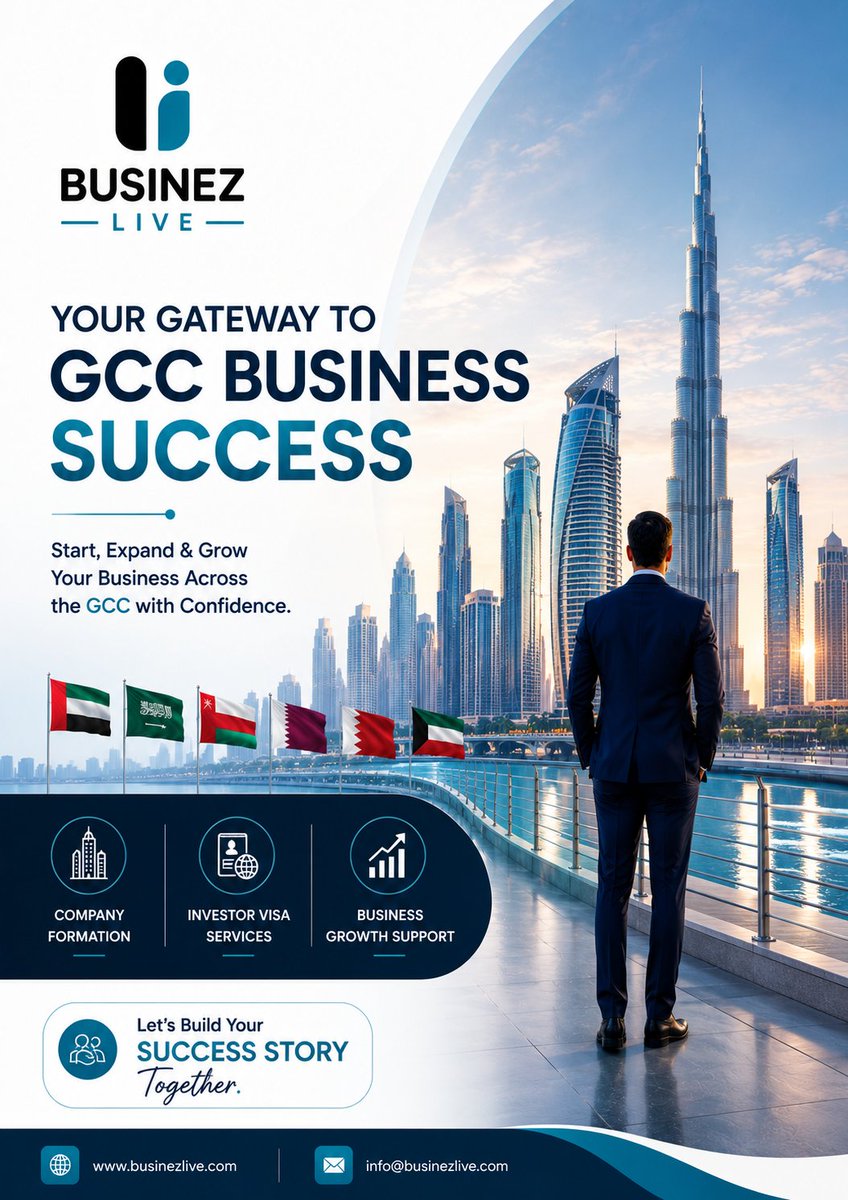 BusinezLive's tweet photo. 🚀 Your Gateway to GCC Business Success!

Looking to start, expand, or invest in the GCC region? Let BusinezLive simplify your journey with expert business setup solutions across the UAE, Saudi Arabia, Oman, Qatar, Bahrain, and Kuwait.

#BusinessOpportunities https://t.co/C53wfMkXLg