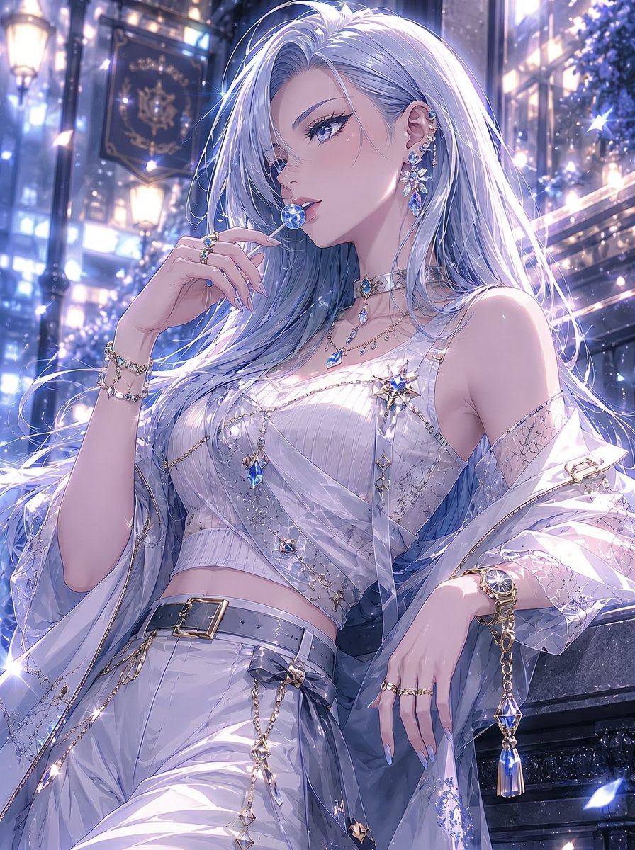 Censored Silver-Haired Anime Fashion Girl
