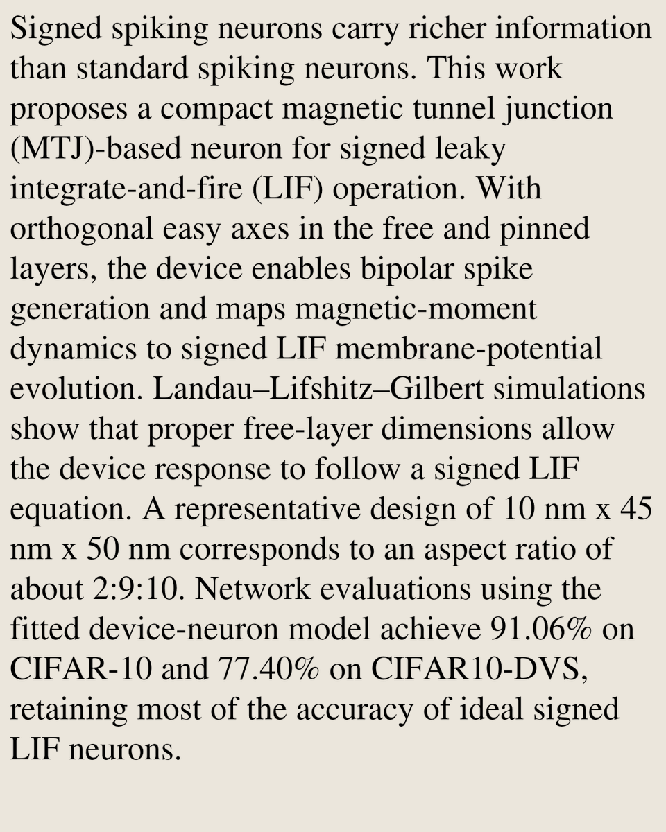 TAL's tweet photo. Signed Spiking Neuron Enabled by an Orthogonal-Easy-Axis Magnetic Tunnel Junction

Huannan Zheng, Jingli Liu, Kezhou Yang
https://t.co/1H7zLmc8mW [𝚌𝚜.𝙽𝙴 𝚌𝚜.𝙰𝙸] https://t.co/XKKzSwObUc