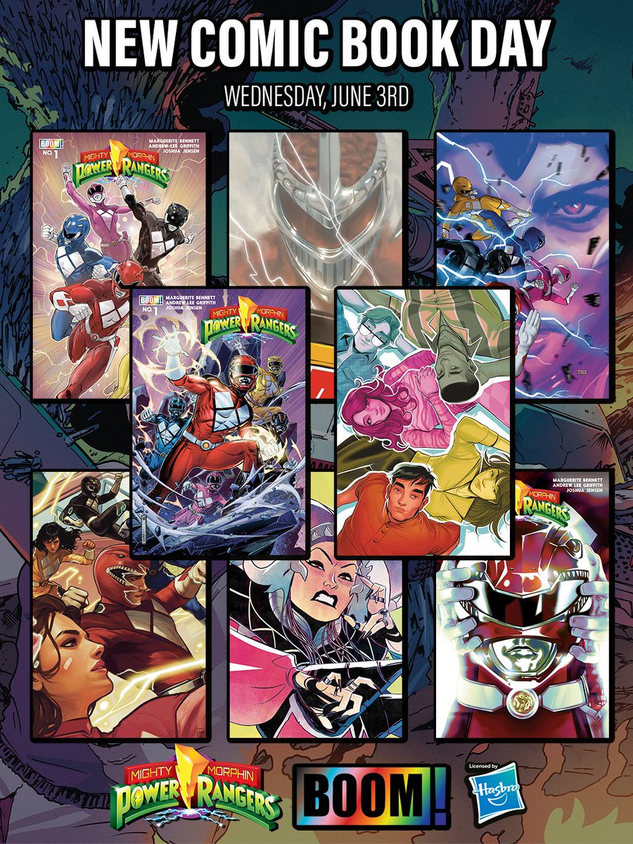 boomstudios's tweet photo. The future is bright this NEW COMIC BOOK DAY! 

The debut of the visionary new series is happening now with the release of MIGHTY MORPHIN POWER RANGERS ISSUE 1 from veteran writer Marguerite Bennett and renowned artist @glovestudios!