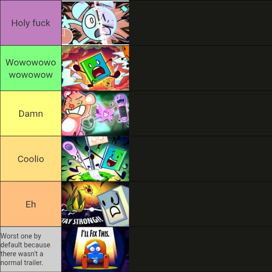 fleetway21's tweet photo. Random tierlist of OSC theater releases based on how hyped the trailer got me (I swear I'm not trying to glaze ITFT to death but WOW) https://t.co/m2hhrI8RZI