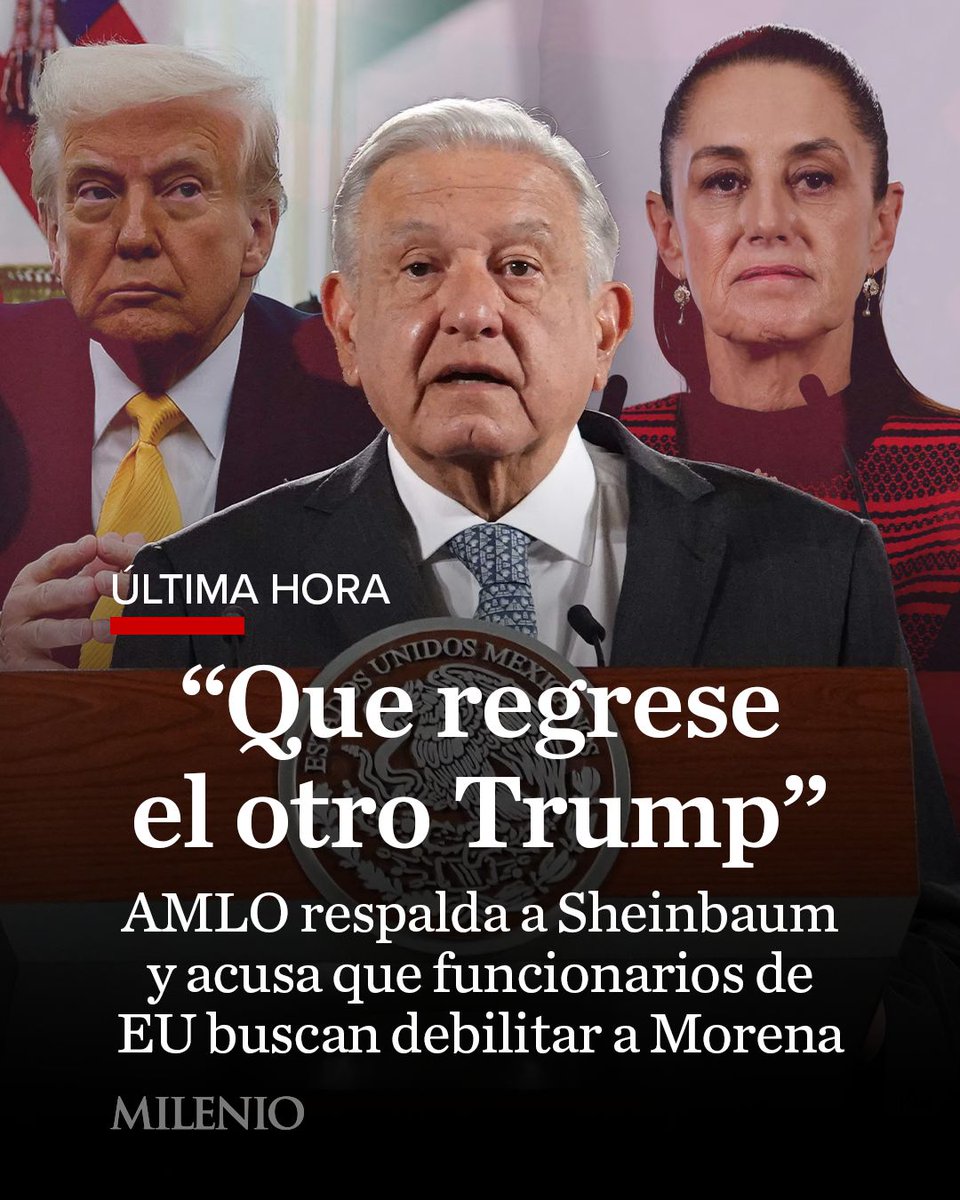Milenio's tweet photo. 🚨 #ÚLTIMAHORA | El expresidente Andrés Manuel López Obrador rompió su habitual reserva para lanzar un mensaje directo relacionado con el presidente de los Estados Unidos, Donald Trump. Aseguró que en EU buscan que vuelva a México un gobierno entreguista y pidió que el presidente de EU regrese a la actitud conciliadora y de diálogo que, asegura, reinó cuando ambos coincidieron como mandatarios

📲 Aquí la carta completa:  https://t.co/iusASJsxe4