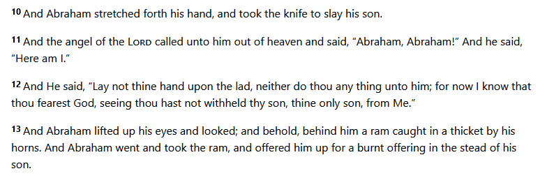 ConspicCompass's tweet photo. @DunningKitten @RealTreyClever @philosophymeme0 So your example of human sacrifice is the story where the entire point is a human is not sacrificed?  Do you by chance 'know the Bible better than Christians despite being an atheist' lol https://t.co/NSWyWiA1eJ