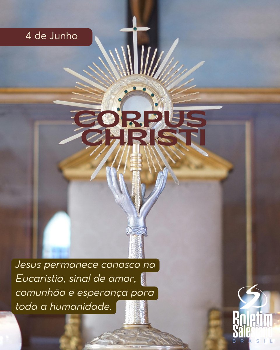 BoletimS's tweet photo. Hoje celebramos Corpus Christi, a solenidade que nos recorda a presença real de Jesus na Eucaristia.
Mais do que uma tradição, esta data nos convida a renovar nossa fé e a reconhecer Cristo que se faz alimento, companhia e força para nossa caminhada. https://t.co/4XctE9HKcH