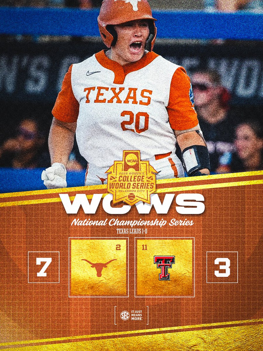 SEC's tweet photo. ONE DOWN. 🤘

@TexasSoftball x #WCWS https://t.co/2QV23d4alO