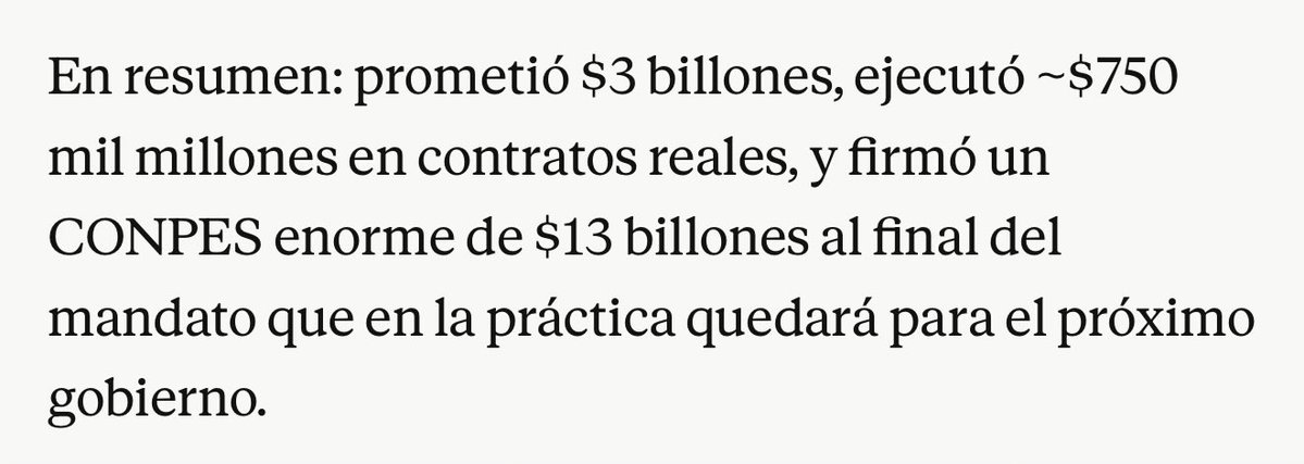 sociphono's tweet photo. Le resumo: 

-El gobierno tenía aprobados $3B para las 100 sedes. 
-MinEducacion transfirió $500 MM para construir apenas 24. Luego adición de $250 MM.
-Se invirtieron realmente $1.4B para remodelaciones y CVY. Cero construcciones nuevas.
-Luego firmaron un CONPES por $13B (aprobados) para al final salir con el mismo chorro de babas:

Cero universidades nuevas entregadas.

Si tiene más preguntas, me avisa.