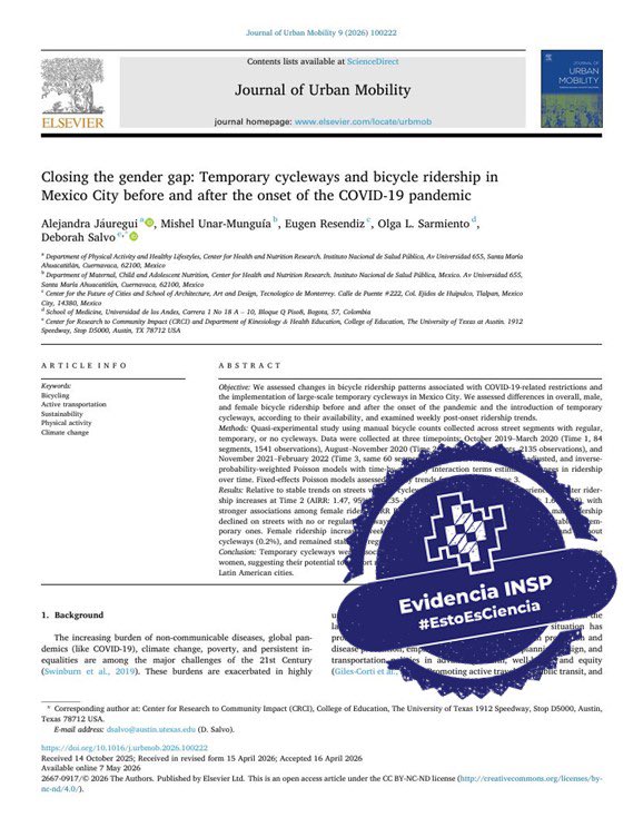 inspmx's tweet photo. #EstoEsCiencia Este estudio encontró que las ciclovías temporales en la Ciudad de México aumentaron el uso de la bicicleta y ayudaron a reducir la brecha de género en la movilidad, beneficiando especialmente a las mujeres

Consulta: https://t.co/Wd3IZ8ZIJN https://t.co/OVipefmzrX
