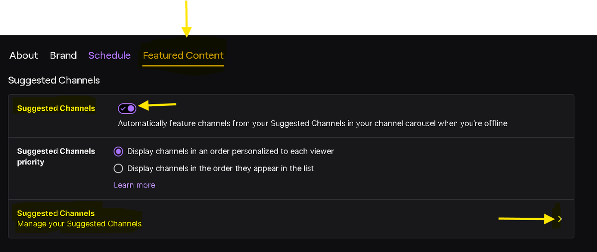 itsb4dkarma's tweet photo. Vtuber tip of the day. Do you know how to suggest channels even if you haven't started streaming yet or even if you do and don't know how? It's easy peasy. 

1. Go to your twitch channel.
2. Click Customize Channel (you won't see suggested channels till you've added them)
3. Click Featured Content
4. Check mark Suggested Channels. 
5. Look on same page for Suggested Channels and click the > on the right side. 
6. Enter the name of the Twitch Steamer name and that's it. 

Brought to you by the Karma Team!! xoxo