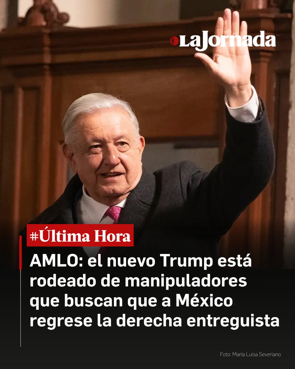 lajornadaonline's tweet photo. #ÚLTIMAHORA | A través de sus redes sociales, el ex presidente Andrés Manuel López Obrador publicó una carta titulada Por el bien de todos, que regrese el otro Trump, donde denuncia la actitud injerencista del gobierno estadunidense en la que atribuye “el sorprendente cambio de Trump a sus falsos amigos y consejeros internos y del exterior que lo han estado embarcando en viles y siniestras aventuras”.

Asimismo, aseguró que “algunos funcionarios de Estados Unidos están tramando debilitar a Morena y fortalecer a la oposición de derecha en México con la idea de volver a disponer de un gobierno entreguista, corrupto, mafioso y cruel”.

Lee la nota: https://t.co/attHBU9DAL