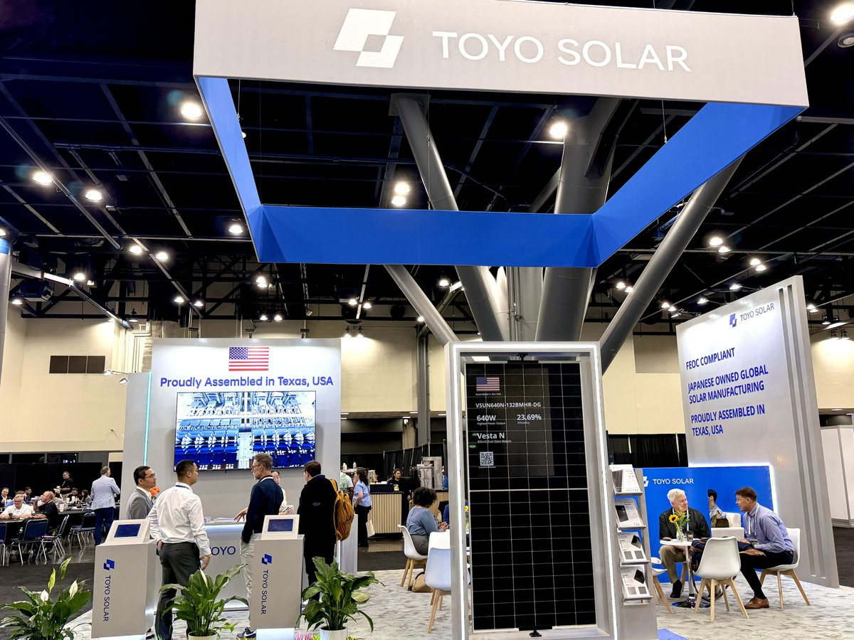 ToyoSolar's tweet photo. The past two days at #CLEANPOWER2026 were marked by valuable conversations with partners, customers, and industry leaders on the evolving solar market, domestic manufacturing, and long-term industry growth.

Thank you to everyone who connected with #TOYOSolar ☀️

 #ACP2026 https://t.co/O6V64ruYFJ