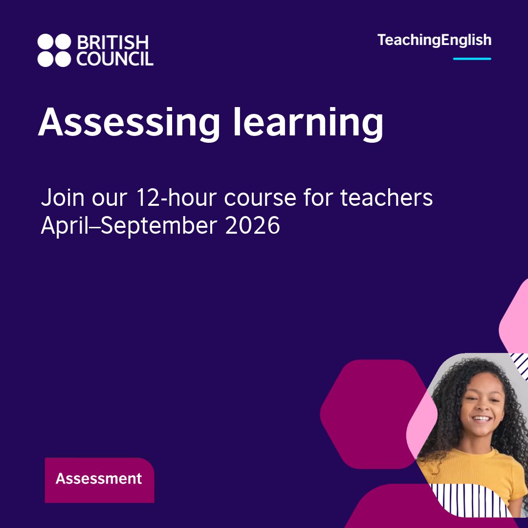 pkBritish's tweet photo. TeachingEnglish: Assessing learning – professional development course for English language teachers.
Register now: https://t.co/0DonZjBCqM

#AssessingLearning #TeachingEnglish #ELT https://t.co/aBWELdi7cb