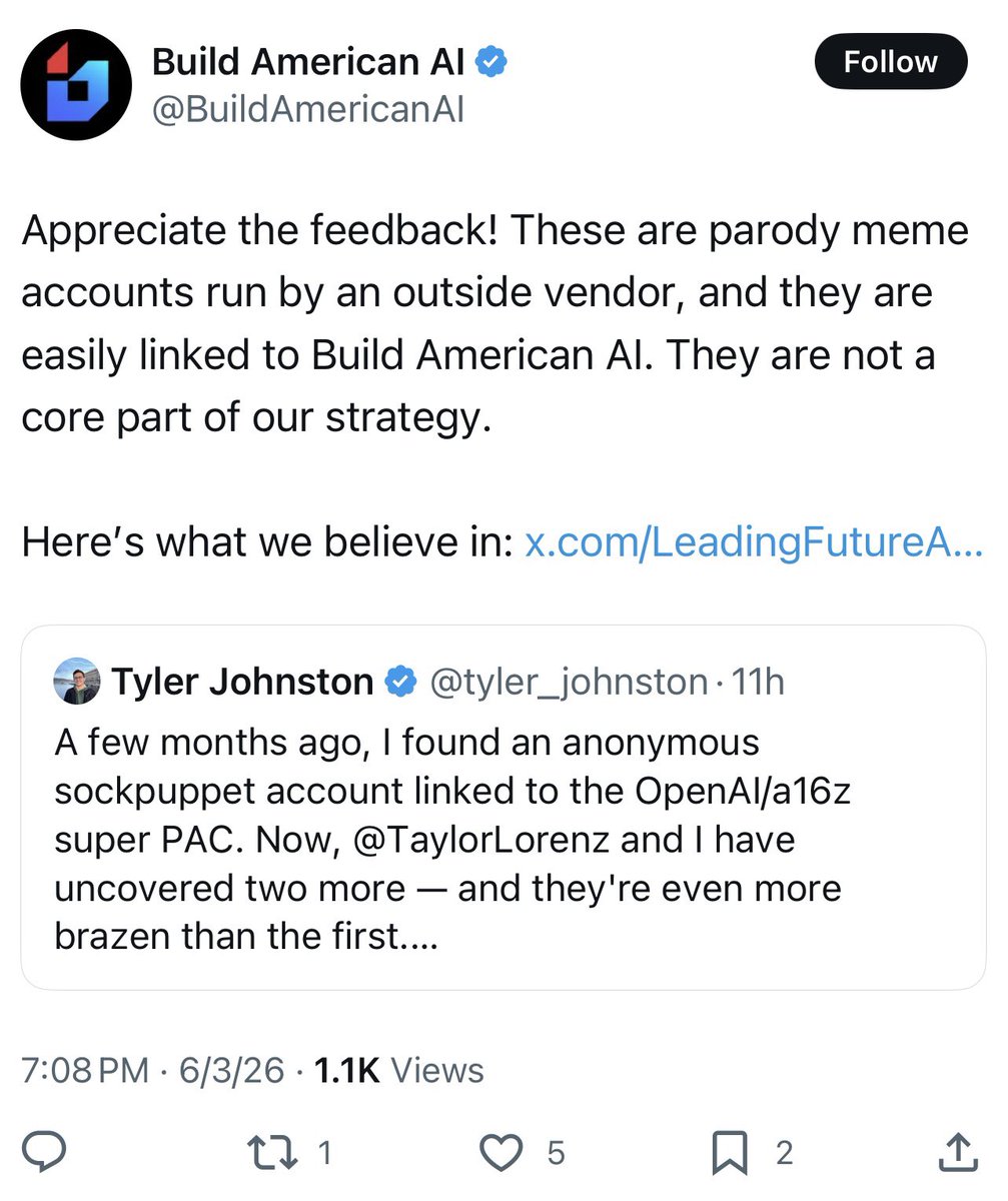 daniel_271828's tweet photo. And they admit it (Build American AI is the c4 arm of LTF, the OpenAI-Andreessen super PAC) - they describe it as “parody meme accounts”, but you tell me if an image of an assault rifle on top of “WE DON’T CALL 911”, in response to warnings about AI, is simply a “parody meme” https://t.co/0G9B5XlVQO