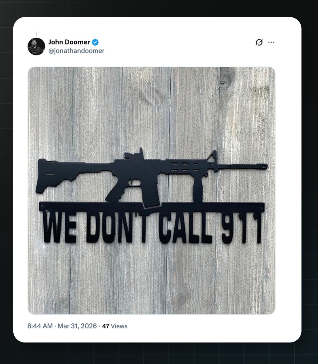 daniel_271828's tweet photo. And they admit it (Build American AI is the c4 arm of LTF, the OpenAI-Andreessen super PAC) - they describe it as “parody meme accounts”, but you tell me if an image of an assault rifle on top of “WE DON’T CALL 911”, in response to warnings about AI, is simply a “parody meme” https://t.co/0G9B5XlVQO