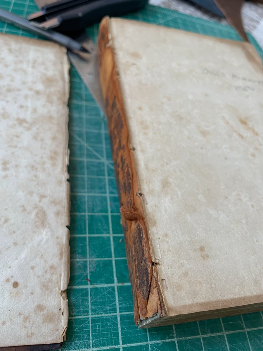 TemperateHouse's tweet photo. New restoration project - badly torn, but still with all original pages, 1827 Ovid's Metamorphoses https://t.co/fF4DoUi4lY