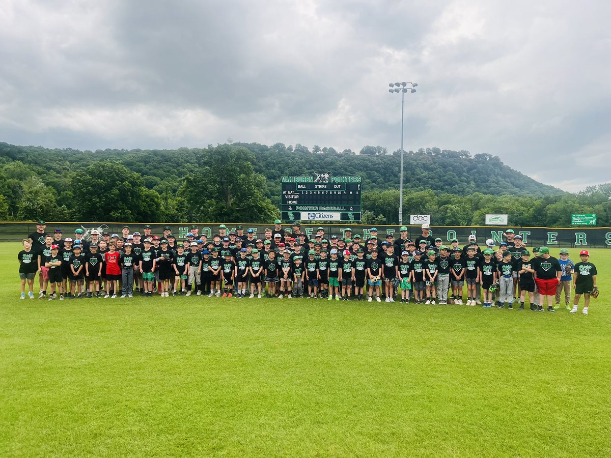 VBSDbaseball's tweet photo. Another year of Pointer Baseball Camp has come &amp; gone. We are so thankful for all of the support from our surrounding communities for our baseball program. We had 190 kids register for camp this year! Although some couldn’t make it bc of the weather we still had a great turnout! https://t.co/NQd8EtAVtL