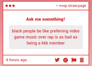 novasoupONLINE's tweet photo. white people be like "black people be like preferring video game music over rap is as bad as being a kkk member" https://t.co/KH4Sn8vUqB