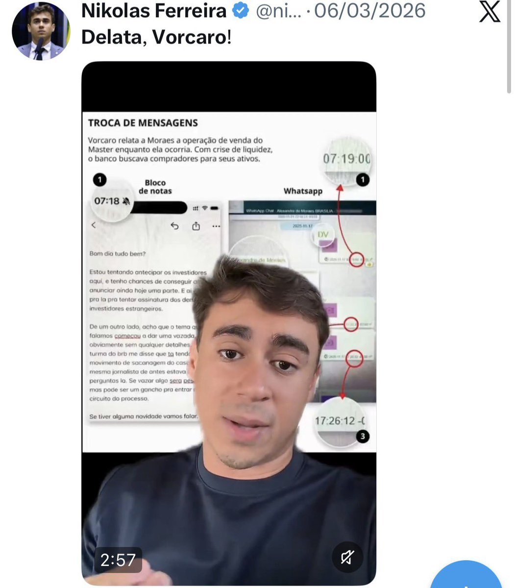 funildombl's tweet photo. Por que o Nikolas nunca mais postou " delata Vorcaro "? https://t.co/IMZNYRk5SR