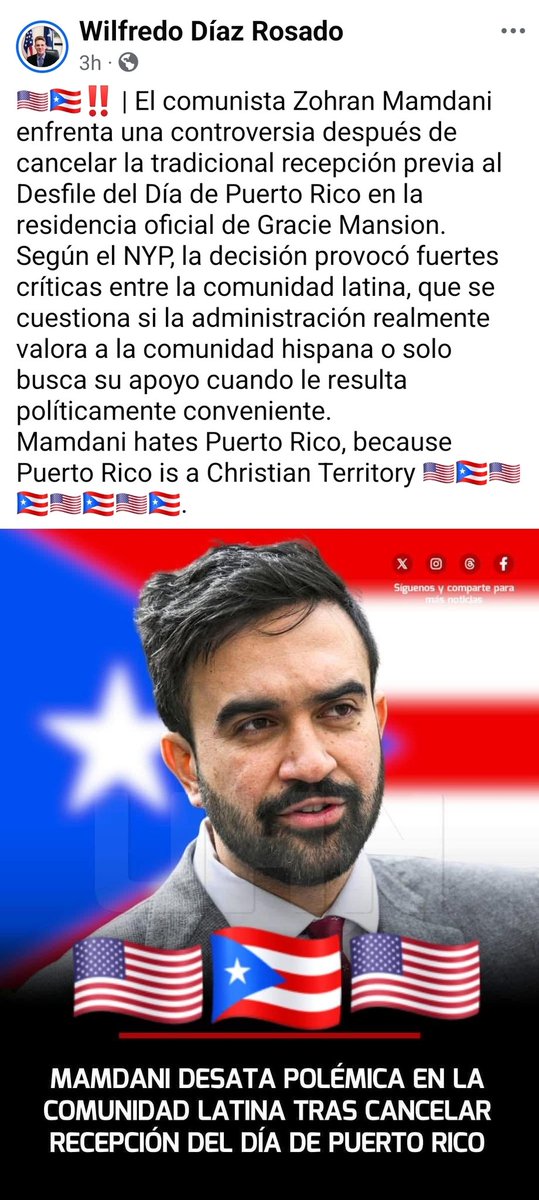 DJRayOsiris's tweet photo. Echaleeee!!! Después que @AOC fue a besarle las bolas a @NYCMayor, @ZohranKMamdani le da patada por las nolas a los colonos pitirriqueños neomarxistas y lloricuas resentidos de Nueva York. https://t.co/bazkG5z1qD