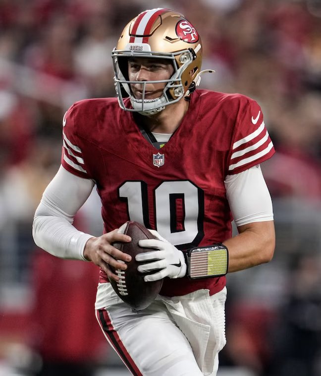 OurSf49ers's tweet photo. #49ers QB Mac Jones not being traded after all the offseason rumors: 

“I’m not in the business of not leaving good people, so I’m not mad about it at all.” https://t.co/VSPEph4YCL