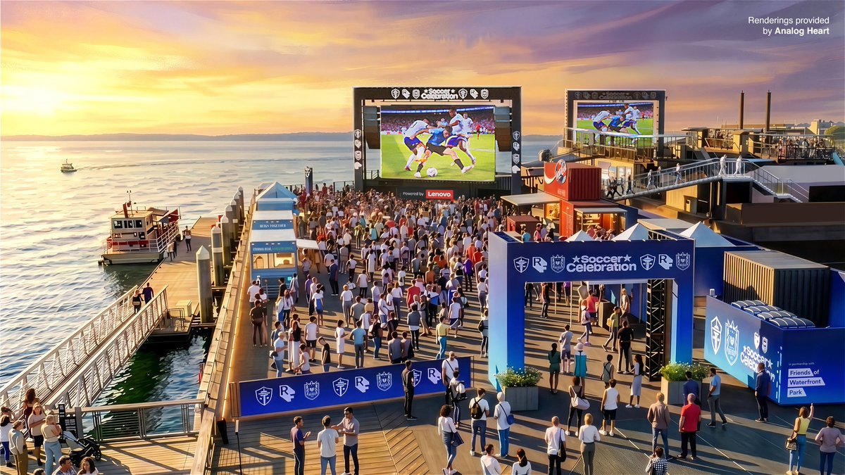 SoundersFC's tweet photo. Welcoming the world to our waterfront 🌊

Head to the link below to learn more about barge watch parties, Pier 62 activations, and the community programming coming to the waterfront this summer!

📰: https://t.co/UXA2Tt5ad4 https://t.co/6RFPiEdlYs