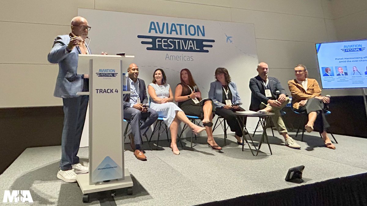 iflymia's tweet photo. A great start to Day 1 at the @AFA_conf! Maurice Jenkins and Patricia Gomez represented MIA on today's panel discussions, sharing valuable insights on the future of aviation. #AviationFestAmericas https://t.co/YWLIHacTKl