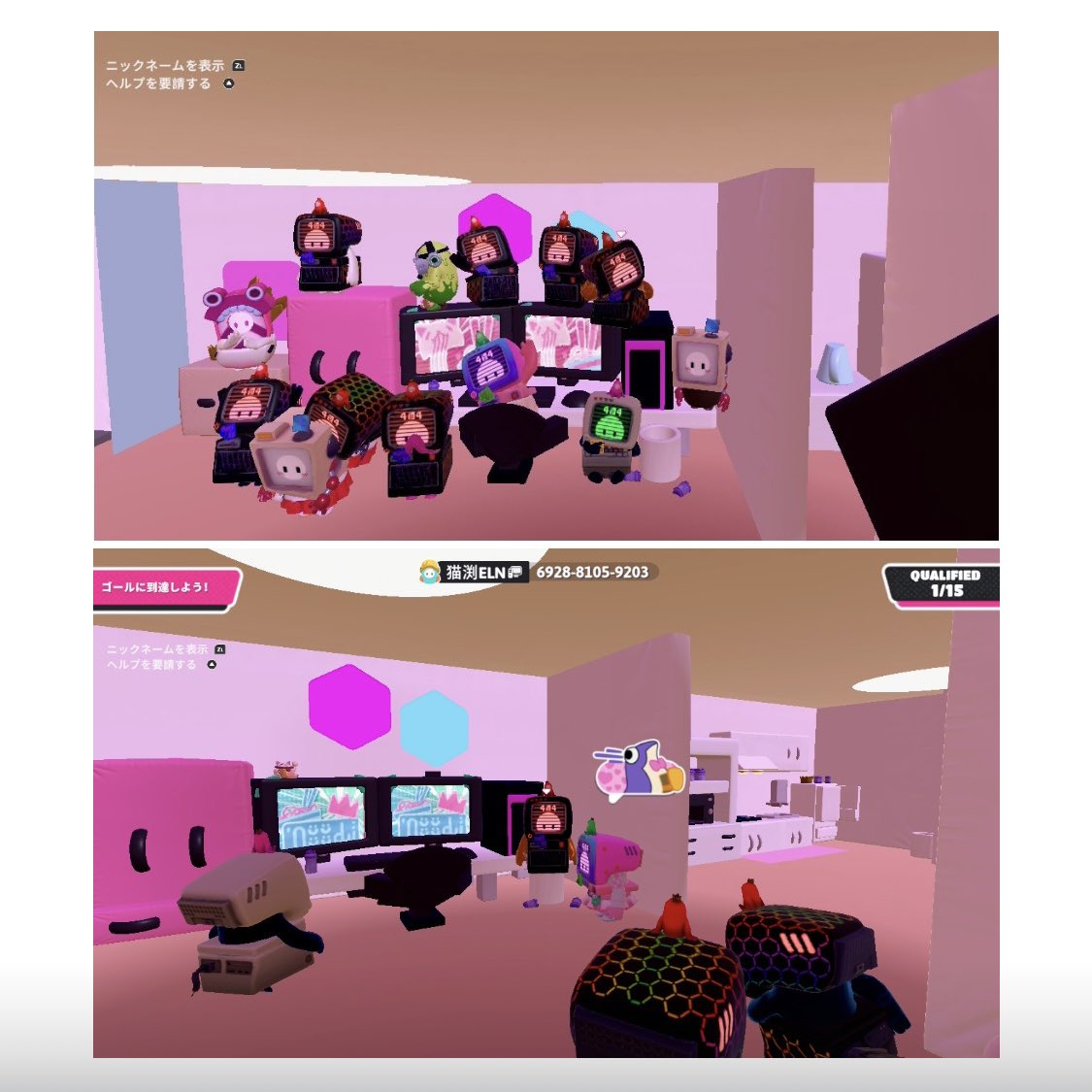 yo1117237327140's tweet photo. あさまみさん配信 @Oo_asamimi 
ゲーマー用ハードウェア撮影会
２ステージ目これ選んで来てくれました
めっちゃ合ってる🫪🫪
風呂ちゃんと入れた笑

#フォールガイズ
#fallguyscreative https://t.co/wMyGVmXUag