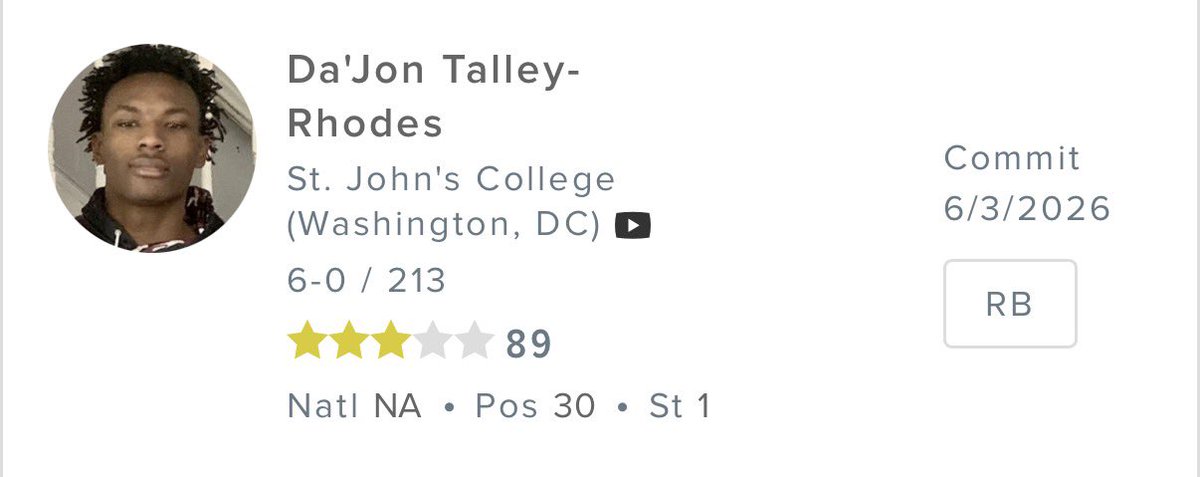 JordanJamie's tweet photo. @CCignettiIU @CoachShanahan_ @OhThats_UNO @Coach_BHaines @garyonhobbs4 @Jeremiahfrommc @ricojackson_ @MasMcdermott @BrandenSharpe23 @J_Carrasquillo8 @MylesS98 @BradyScott2027 @IUFBRecruiting Da’Jon Talley-Rhodes — RB

#iufb (@wya_dada) https://t.co/z84ygxO9A4
