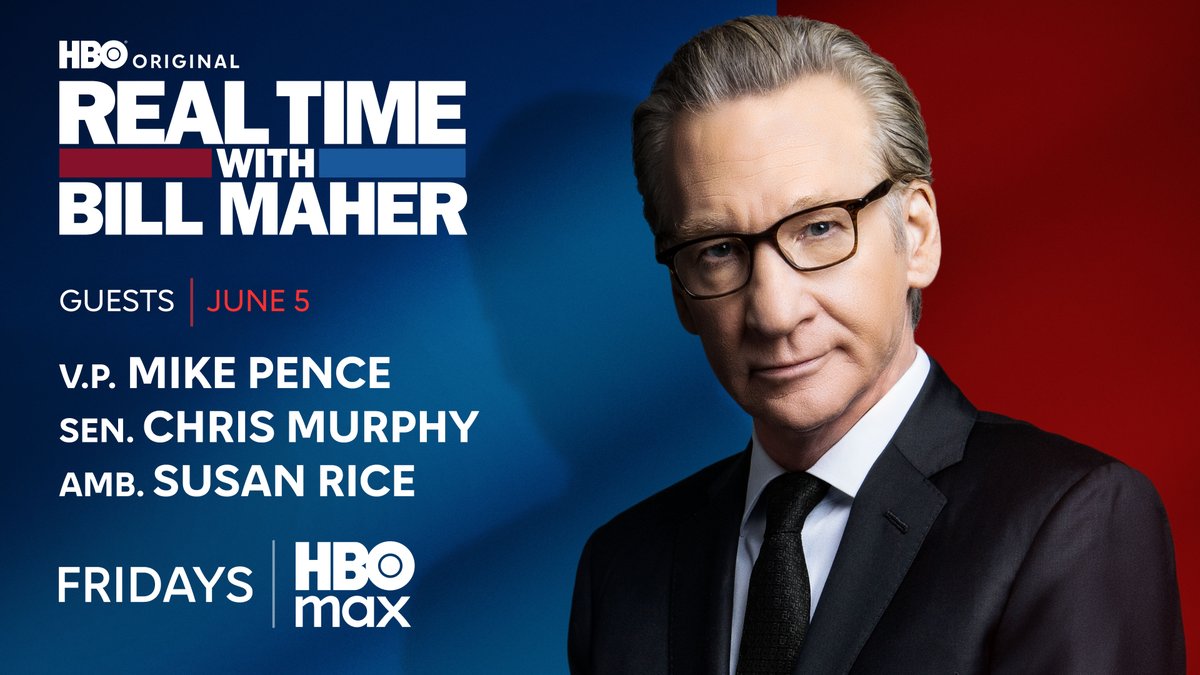 RealTimers's tweet photo. FRIDAY: @BillMaher welcomes former Vice President @Mike_Pence, Sen. @ChrisMurphyCT + @AmbassadorRice to Real Time @HBO!  

Reply with a question and join the conversation after the show on #RTOvertime. https://t.co/MDlQDYhCH6