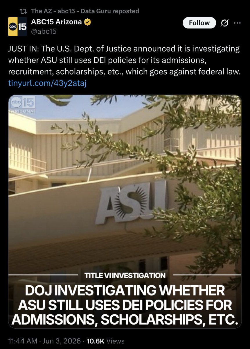 SamwiseGLAMgee's tweet photo. If you think DEI prevented you from getting into ASU you’re NGMI ❤️ https://t.co/BPIFL1ljQv