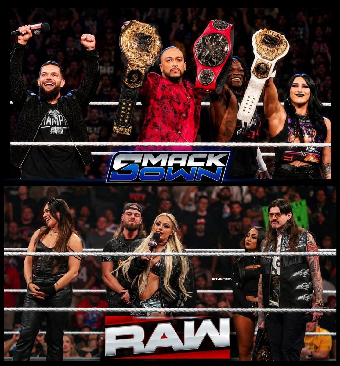 DirtyDomDom's tweet photo. This is almost poetic. 😁

Finn Bálor, Rhea Ripley, R-Truth and Damian Priest the former faces of The Judgment Day are all finding their way to SmackDown.

Meanwhile, the current Judgment Day is still running Monday Night RAW with championships around their waists.

Dominik Mysterio was right all along… The Judgment Day didn’t need its old leaders. The Judgment Day runs Monday Night Raw.