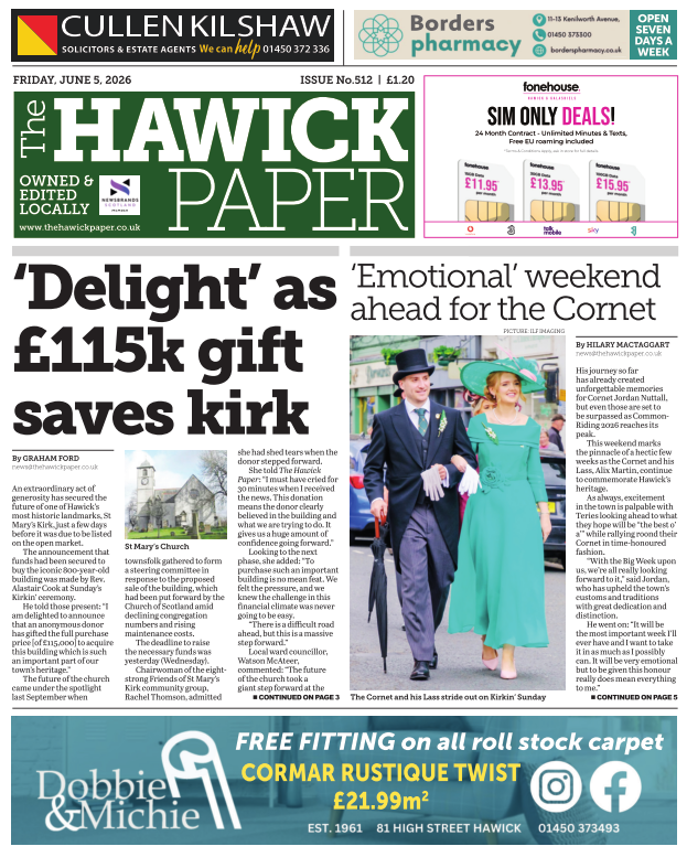 TheHawickPaper's tweet photo. 𝗧𝗵𝗲 𝘄𝗲𝗲𝗸𝗲𝗻𝗱 𝗶𝘀𝗻'𝘁 𝗰𝗼𝗺𝗽𝗹𝗲𝘁𝗲 𝘄𝗶𝘁𝗵𝗼𝘂𝘁 𝗶𝘁.  💙💛

As @HawickCR reaches its peak, make sure you don't miss a single moment of Cornet Jordan Nuttall and Cornet's Lass Alix Martin's historic week. 

Support your local paper for just £1.20. 📰
ON SALE NOW! https://t.co/feikftzOO1