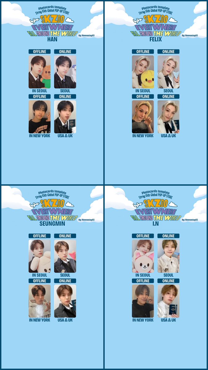 NoonaStay03's tweet photo. Stray Kids POP-UP STORE
[SKZOO EVERYWHERE ALL AROUND THE WORLD in SEOUL]
Photocards  template

✈️ Realized Photocards
• Offline in USA
• Online USA &amp; UK

• Google drive link: 
https://t.co/Y3ZMzQgSsY https://t.co/NZP137VovT