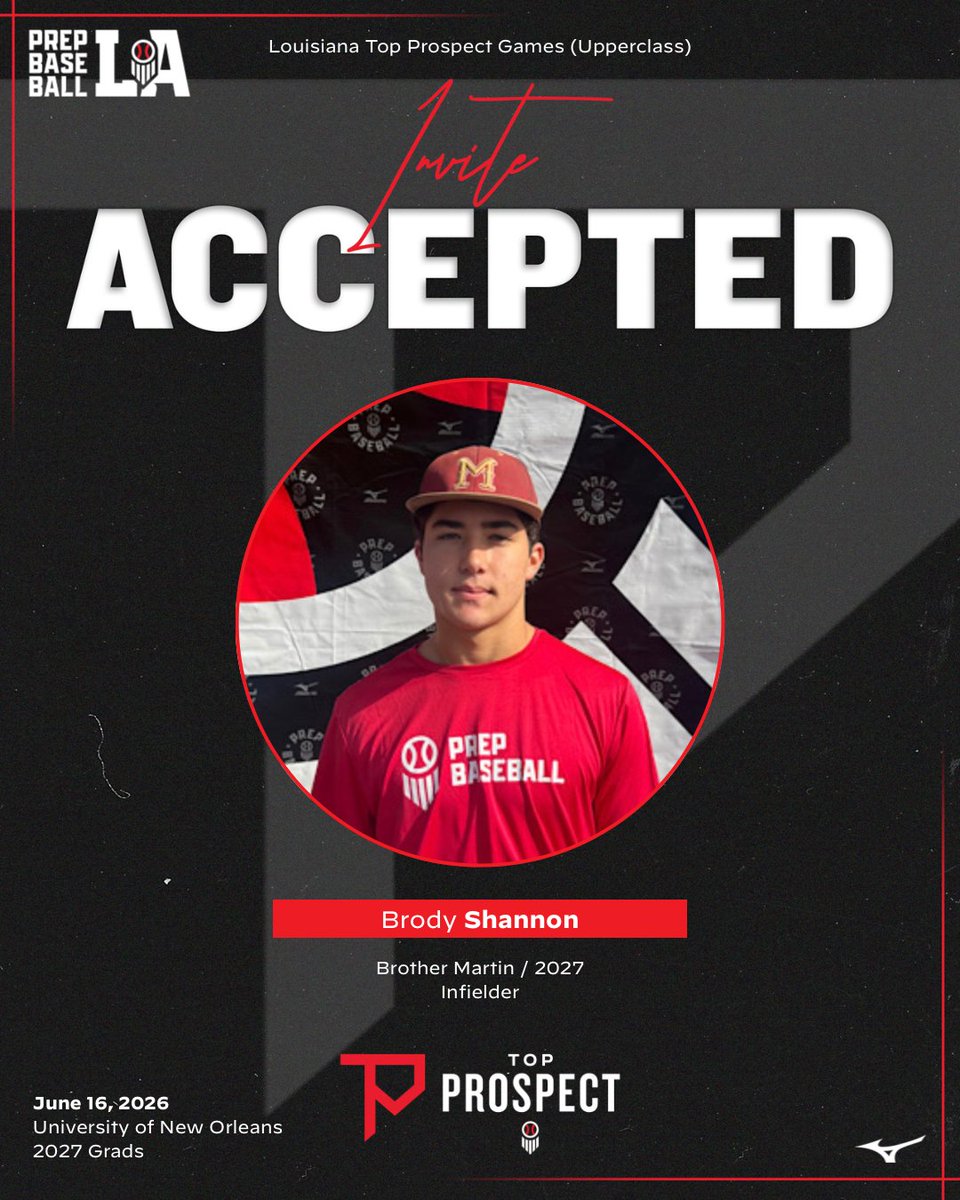 PrepBaseballLA's tweet photo. 🎟️ #𝐋𝐀𝐓𝐏𝐆𝟐𝟔 𝐈𝐧𝐯𝐢𝐭𝐞 𝐀𝐜𝐜𝐞𝐩𝐭𝐞𝐝

We’re excited to see the following players at the Upperclass Top Prospect Games on June 16th at the University of New Orleans.

‘27 Reeves Scroggs (Holy Savior Menard)

‘27 Brody Shannon (Brother Martin)

‘27 Baker Sharp (Catholic BR)

‘27 Tyson Sheets (St. Amant)

Event page with complete roster and all the details below ⬇️ 

#BeSeen

🖇️ https://t.co/I0hKpmdM0I