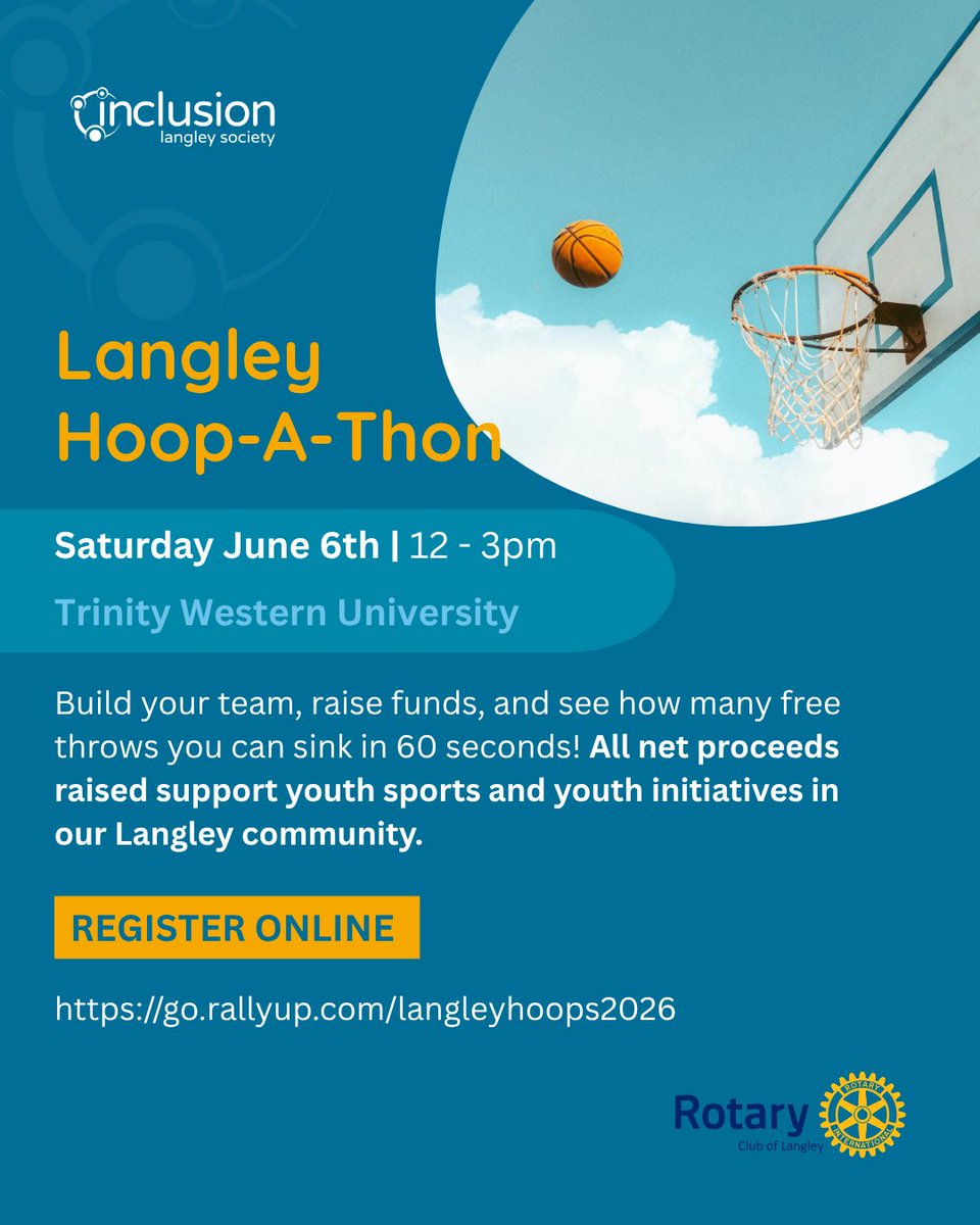 ils_connect's tweet photo. We are so excited to support the 3rd Annual Langley Hoop-a-thon! Organized by the 4 Rotary Clubs of Langley, this slam-dunk event brings our community together for one fast-paced minute of free throws, all to raise vital funds for local youth charities and initiatives. https://t.co/r7tU18kTP1