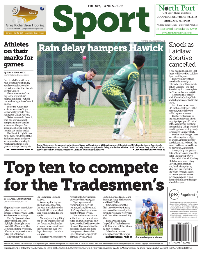 TheHawickPaper's tweet photo. Check out the latest 𝗦𝗽𝗼𝗿𝘁 action in this week's paper. From the cricket crease to the running track, we cover all ground! ✍️

Pick up your copy today and get behind the town. 📰

#weknowHawick #PeoplesPaper #Hawick #ScottishBorders https://t.co/cxnQaCbx9m