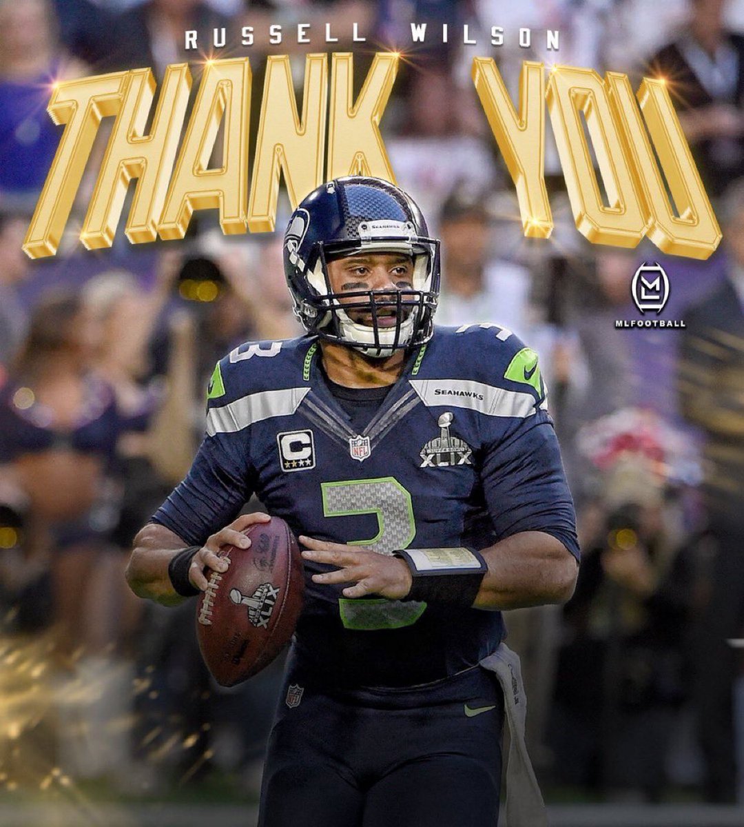 MLFootball's tweet photo. CONGRATULATIONS TO RUSSELL WILSON ON ONE OF THE GREATEST CAREERS OF ALL-TIME.

9× Pro Bowler
All-Pro (2019)
Super Bowl Champion (XLVIII)
Pro Bowl MVP (2016)
Walter Payton NFL Man of the Year (2020)

Stats
• 353 passing TDs (12th)
• 114 INTs
• 5.8-1.9 td/int ratio
• 64.6% completion percentage
• 46,966 passing yards (16th)
• 99.3 passer rating (5th)
• 5,568 rushing yards (4th)
• 31 rushing TDs (16th)

League Records:
Most wins by a QB in his first nine seasons (98)
One of only five QBs with a career passer rating over 99
Second-highest career TD percentage in Super Bowl era (min. 3,000 attempts)
Most fourth-quarter comeback wins since 2012
Only QB with a winning record in each of his first nine seasons
Tied rookie record for most passing TDs (26 in 2012)
Led the NFL in fourth-quarter passer rating multiple times

Seattle records:
• Most career passing yards (37,059 with SEA)
• Most career passing touchdowns (292 with SEA)
• Most career completions
• Highest career passer rating
• Most 4,000-yard passing seasons
• Most rushing yards by a QB
• Most wins as a starting QB

One of the greatest quarterbacks of all time.

FOREVER A LEGEND: @DangeRussWilson 

🫡
