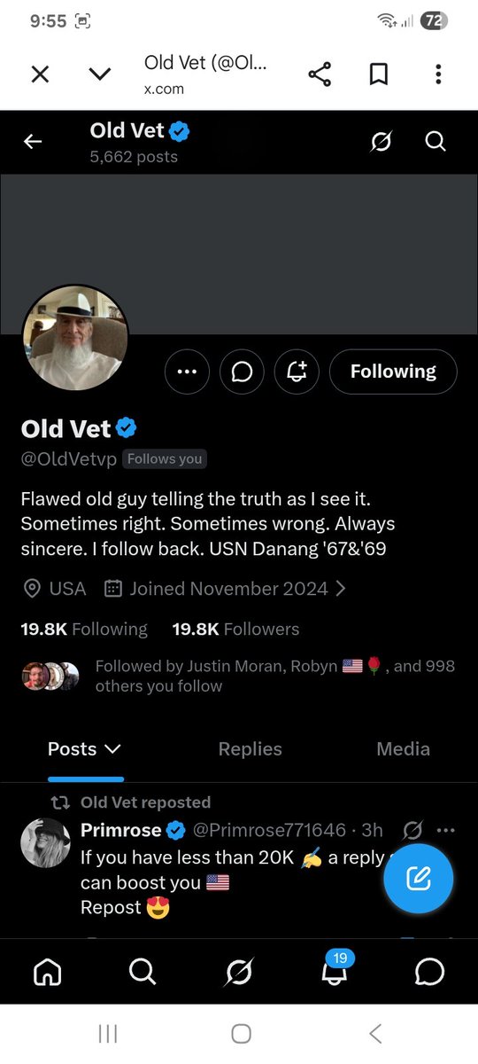 Hawkesbay69's tweet photo. Here's a great account a US Navy veteran who nearing the 20k mark  and would like some help ,connects back 
@OldVetvp 
F*R
🇺🇲🫡 https://t.co/ft11tXQVgm