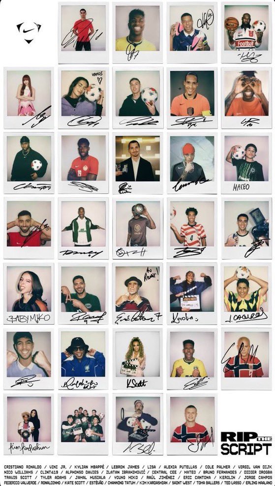 certifits's tweet photo. Nike Football unveils its star-studded roster of athletes and celebrities as the countdown to the 2026 World Cup continues ⚽️✨

The Swoosh is bringing out the big names. 🥶🌍 https://t.co/TXAj6r6GVW