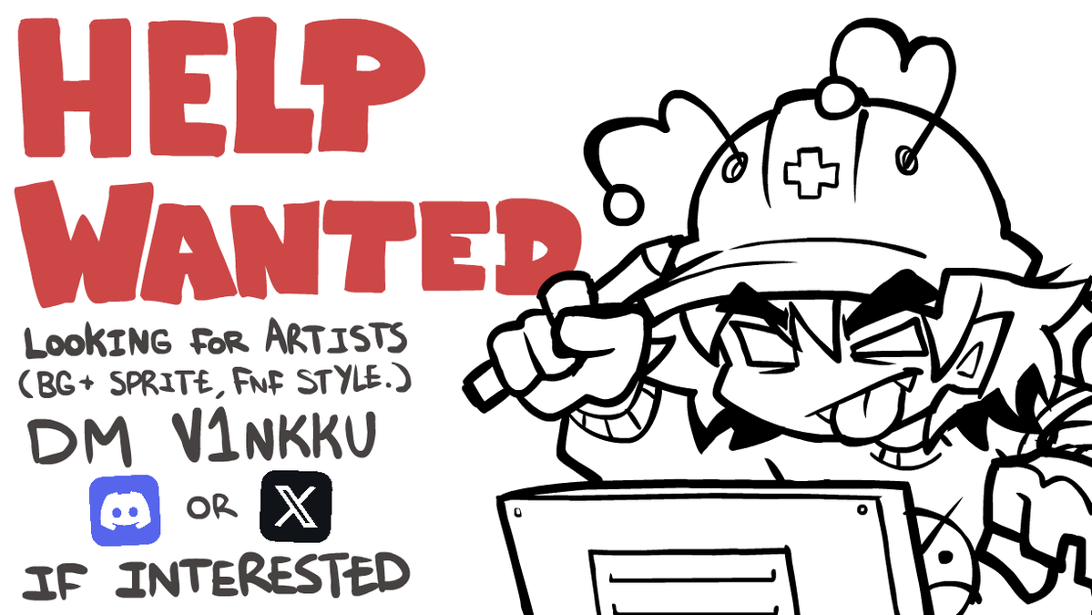 cosmicclashfnf's tweet photo. wsg everybody!!
we need help!! we really need sprite + bg artists preferrably in fnf style
your help is much appreciated and you'll get your oc drawn as an icon for credits. dm @v1nkku  on discord or twitter if interested! #fnf #fridaynightfunkin https://t.co/YOGWVZo0qS