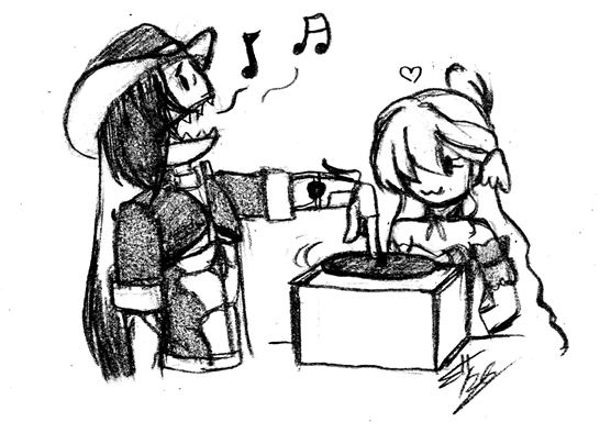 The_Kat_Warrior's tweet photo. Lilo and Stich (animated, obviously) is one of my favorite movies. Somehow this turned into Robin discovering that she can use Boothill as a speaker for her record player in a pinch. Not seen: Sunday with his eye twitching.
#robinhill #bootbin #robinhsr #boothill #hsrrobin https://t.co/CSJLKQ8ymq