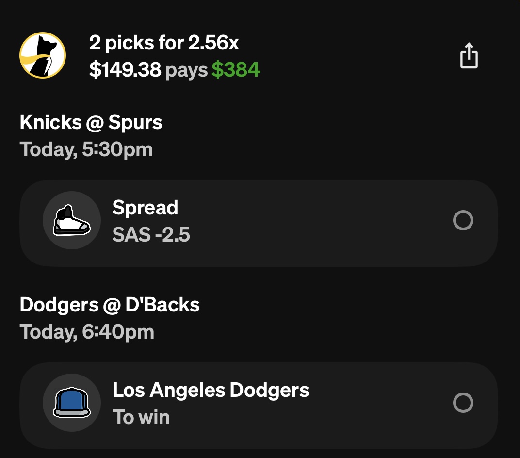 Dior_Bets's tweet photo. Let’s 2.5X our Money

#gamblingx #NBA #Underdog #spurs #knicks #dodgers https://t.co/CTOht6mcjb