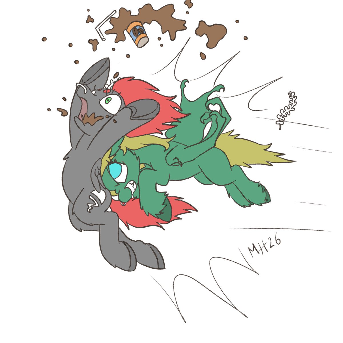 Kutkumegsan's tweet photo. All Void wanted was a cup of coffee. Surprise headbutt!!! 😂😂 Gift art for @viralcosmos & @DoubleEnerd from 3-1-26.
#mlpfim #mlpgiftart #midandvoid #ponytorpedo #mlprocketpony #mlptorpedo #giftart #rocketpony https://t.co/FaLaTpnFCG