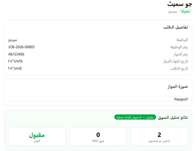 TarjimPro's tweet photo. @Salem_Aldalbhe بنيت نظام توظيف بالتقنية الحديثة والذكاء الاصطناعي وسلمت شرحا له للموارد البشرية ومن فوائده:
*عدم منح فيزا عمل إلى عندما لا يجد النظام متقدم ذا مطابقة عالية للوظيفة(آلي).
*نظام تقييم موحد للمتقدمين (لا محسوبية).
@AAbuthnain
ـ@HRSD_Care @HRSD_SA @Ahmed_S_Alrajhi @IsmailSAlghamdi https://t.co/52KUgmuUTn