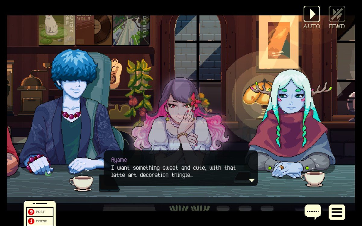 comfymoon_'s tweet photo. Ando jugando inKonbini y Coffee Talk Tokyo a la par y son tan agradables, siento que hay algo muy íntimo y personal en las conversaciones de cafetería o en un sitio como puede ser una pequeña tienda de conveniencia, algo en el refugio de lo cotidiano y las cosas más simples ☕️🧡 https://t.co/CPjSMZkyF0