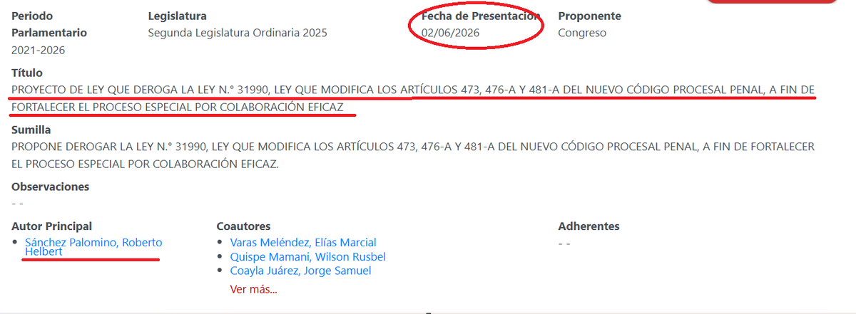 alvaroreyesq's tweet photo. Roberto Sánchez presentó ayer un proyecto para derogar ley que pone plazos a la colaboración eficaz, una ley "procrimen". Sin embargo, ya su colega Sigrid Bazán tuvo esa idea hace DOS AÑOS y su iniciativa está en comisión y Sánchez no movió un dedo para impulsarla. 🧵 https://t.co/Fpw5e88la2