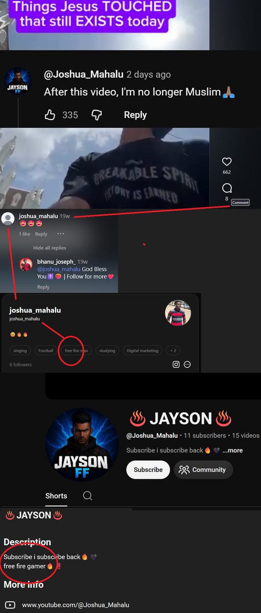 theIslampill's tweet photo. let's expose another one of the fakes, too. very easily done

their same screen name is used on Instagram/Threads, posting and commenting Christian content; this links the same Digital Marketing account "Free Fire", the big  FF in the picture that you shared.

another liar https://t.co/sdM2ZTo61S