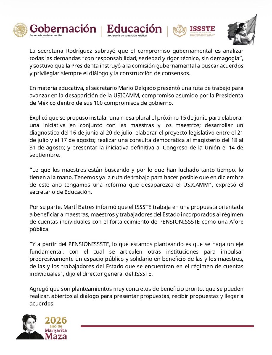 SEGOB_mx's tweet photo. #SEGOBInforma 📢
Mesa con CNTE es permanente y con mandato presidencial; Gobierno de México reitera llamado a mantener el diálogo

📄 Comunicado: https://t.co/yCZwkBsw0A https://t.co/7Q2n3EKZB2